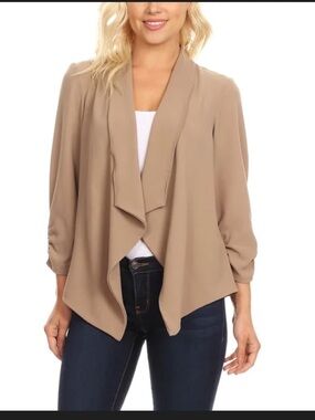 Hybrid & Company Taupe Draped Open-Front Blazer